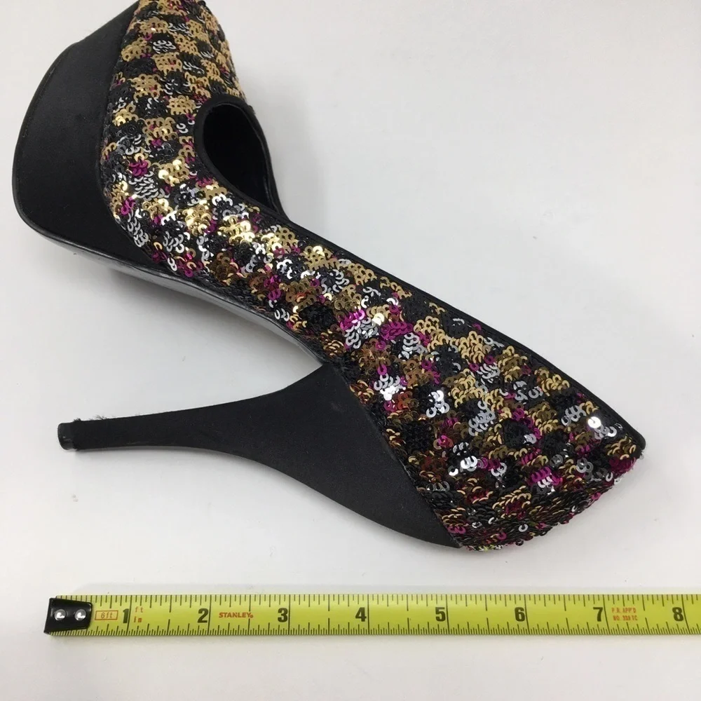 Nine West Heels Shoes Black Pink Satin Sequins 7.5